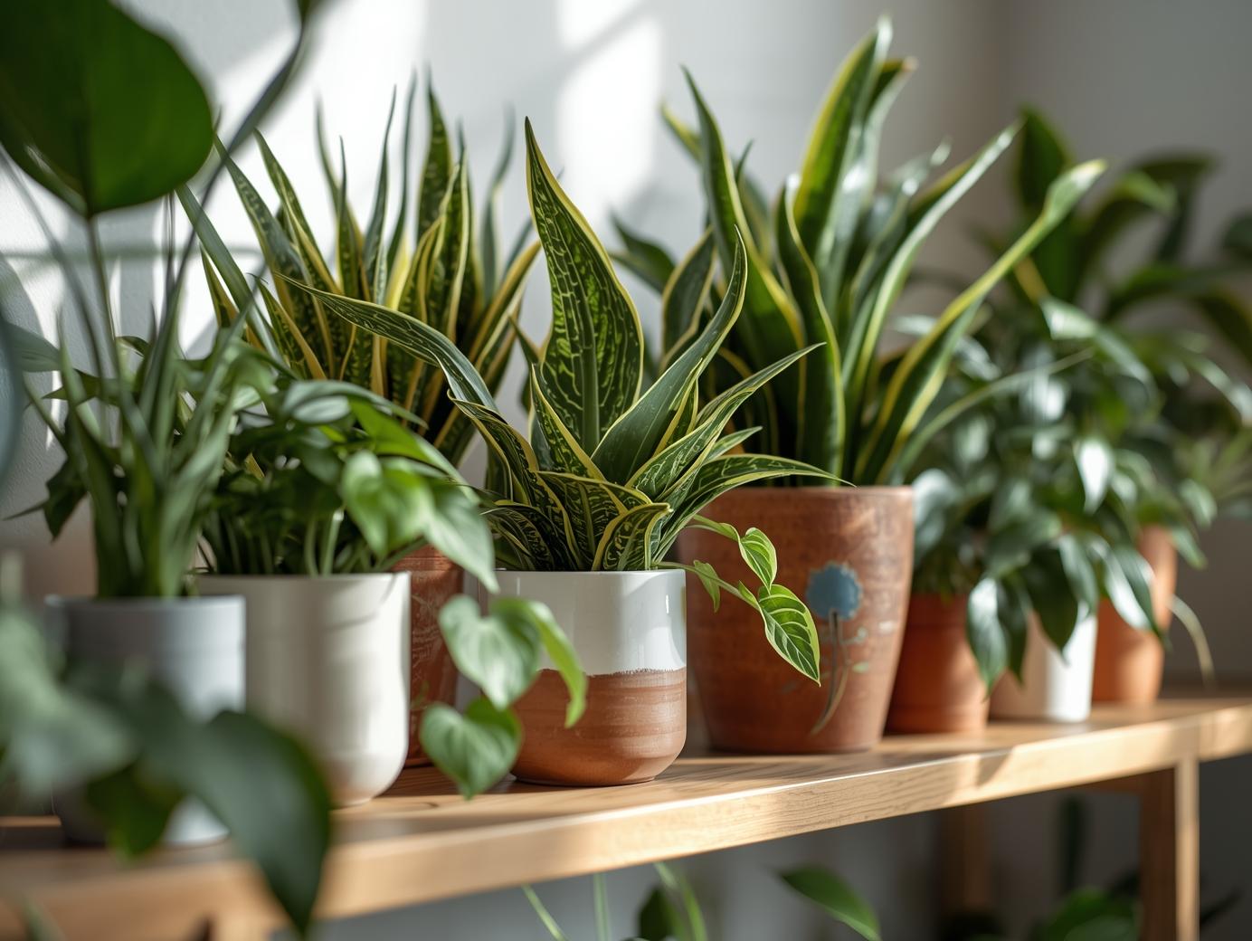 Collection of easy-care houseplants in stylish pots